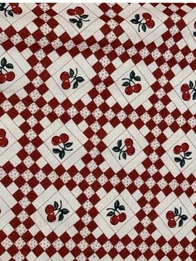 Vintage Red White Green Checkered Cherry Cotton Round Tablecloth 60”